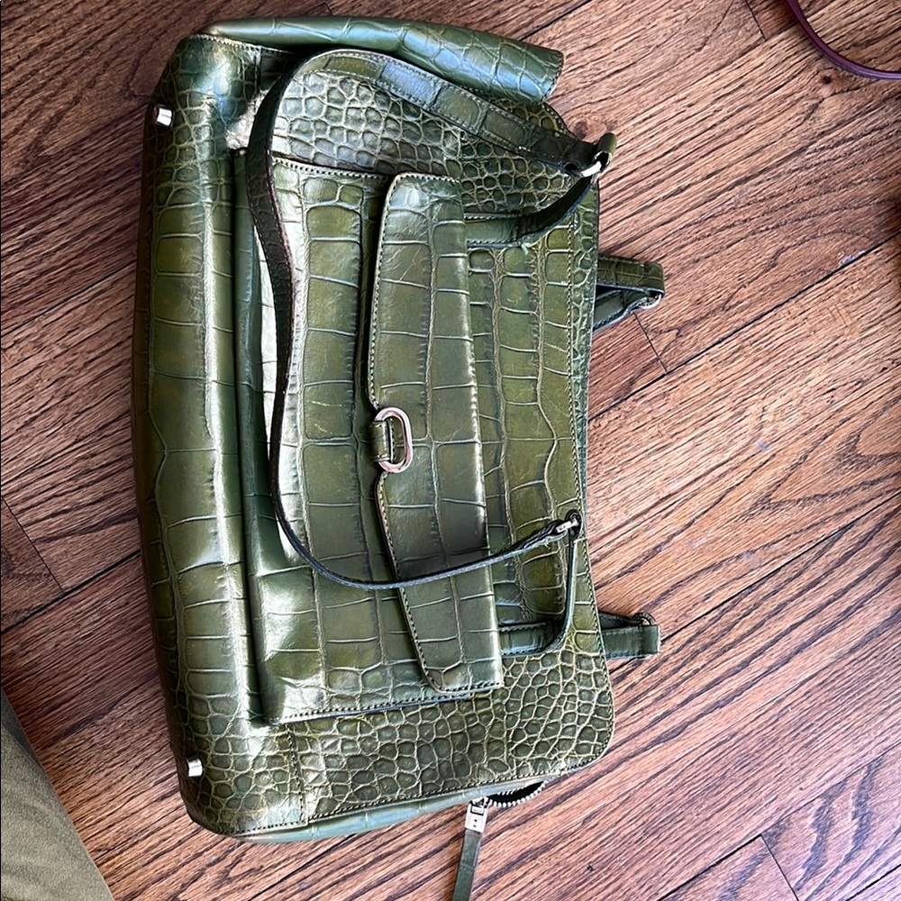 Green Crocodile-Embossed Men's Bag